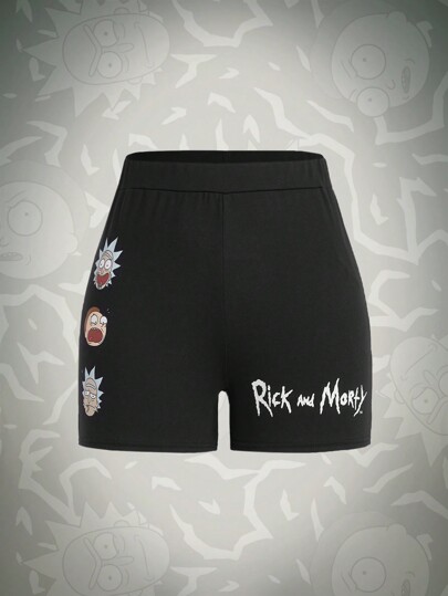 Rick and Morty | ROMWE شورت دراجة كارتوني مطبوع، المدرسة