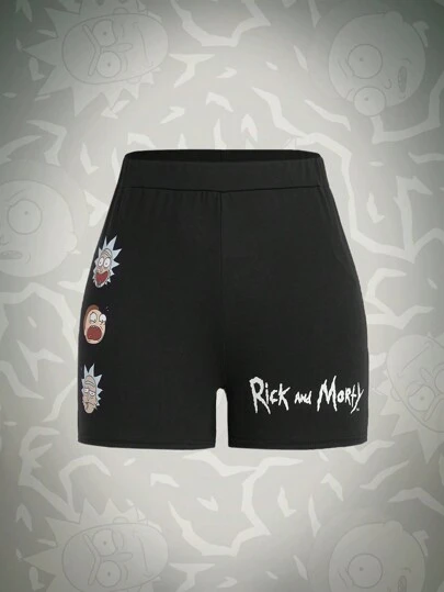 Rick and Morty | ROMWE Cartoon Graphic Biker Shorts, School