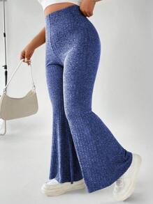 Flirla Talla grande Pantalones acampanados tejido jaspeado - Azul - Ver 1
