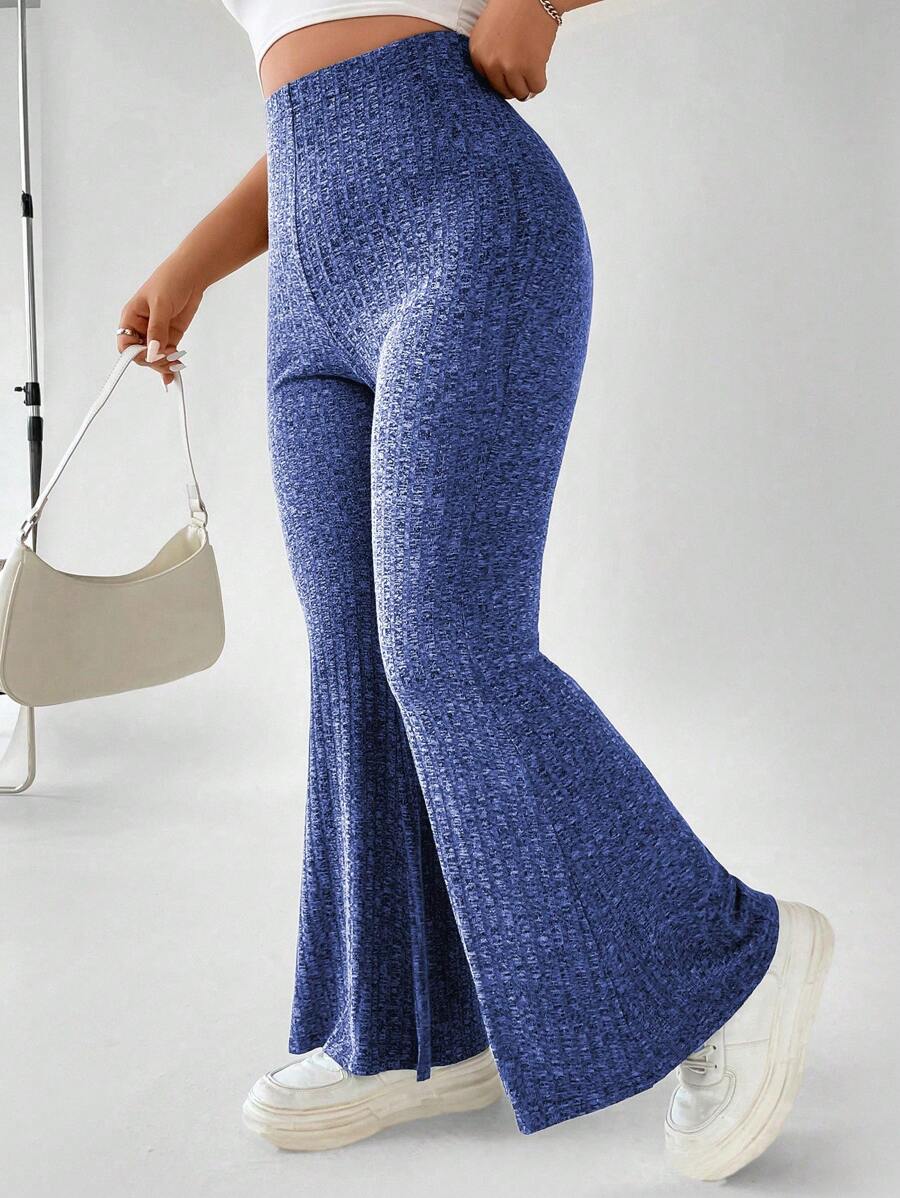 Flirla Talla grande Pantalones acampanados tejido jaspeado - Azul - Ver 1