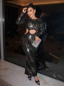 SHEIN SXY Cắt bỏ eo Kim sa Váy bodycon - màu đen - Xem 1