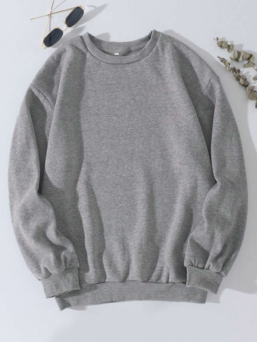 SHEIN EZwear Solid Drop Shoulder Thermal Lined Sweatshirt - Grey - View 1