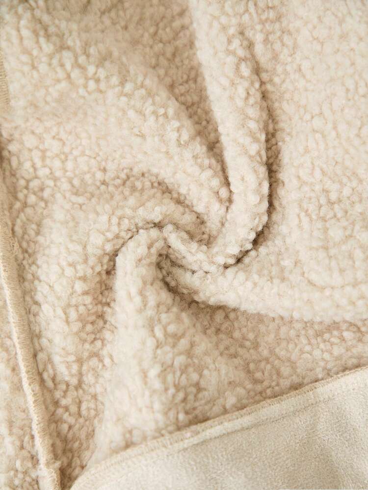 Young Girl Bear Doll Detail Teddy Panel Drop Shoulder Hooded Overcoat