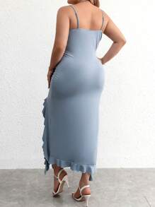 SHEIN LUNE 大碼荷葉邊不對稱下擺吊帶洋裝 - 霧霾藍 - 查看 2