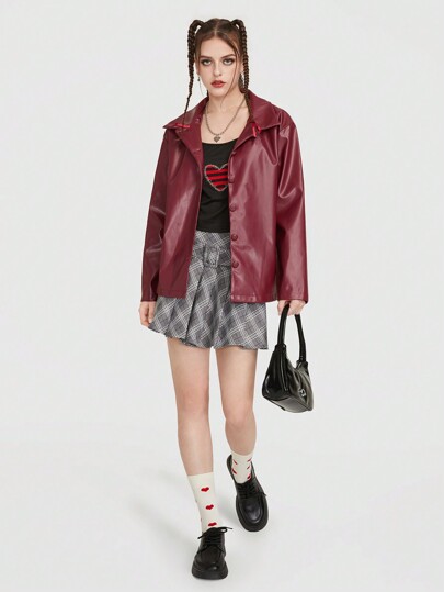 Button Front PU Coat, School