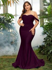 Hơn Off Shoulder Nàng tiên cá Hem Ăn mặc trang trọng - Màu tím - Xem 5