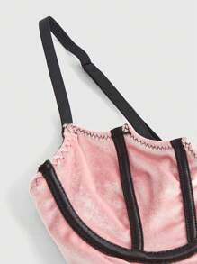 ROMWE Goth 前繫帶撞色滾邊吊帶上衣 - 粉色 - 查看 3