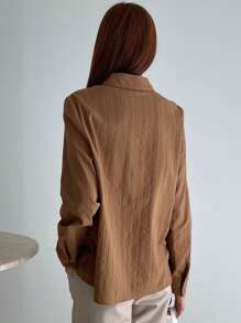 DAZY Women's Business Casual Solid Color Loose Fit Long Sleeve Blouse Fall Tops - Brown - View 2