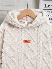 SHEIN Casual Patch & Plush Hooded Sweatshirt For Tween Boys - White - View 4