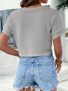 SHEIN VCAY 素色蝙蝠袖短款T恤 - 灰色 - 查看 2