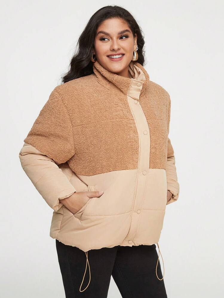 Plus Two Tone Drawstring Hem Padded Coat