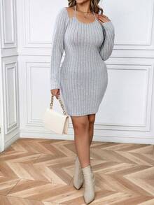 Celure 休閒後系帶純色加大洋裝 - 灰色 - 查看 4