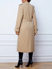 SHEIN Tall 雙排扣束帶風衣 - 卡其色 - 查看 2
