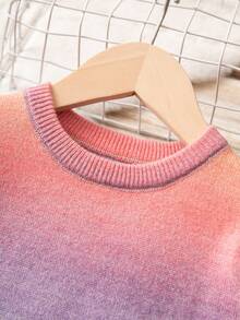 SHEIN 女小童漸層荷葉邊套頭毛衣 - 彩色 - 查看 3