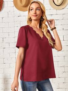 EMERY ROSE Top ribete en abanico escote V unicolor - Burdeos - Ver 4