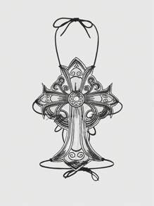 ROMWE Goth Cross Design Halter Neck Body Harness Bralette - Black - View 1