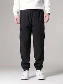 Manfinity Sport Corelite Men Flap Pocket Side Drawstring Waist Cargo Sports Pants - Black - View 3