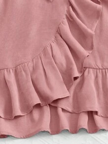 SHEIN Young Girl Ruffle Trim Wrap Knot Side Skirt - Pink - View 4