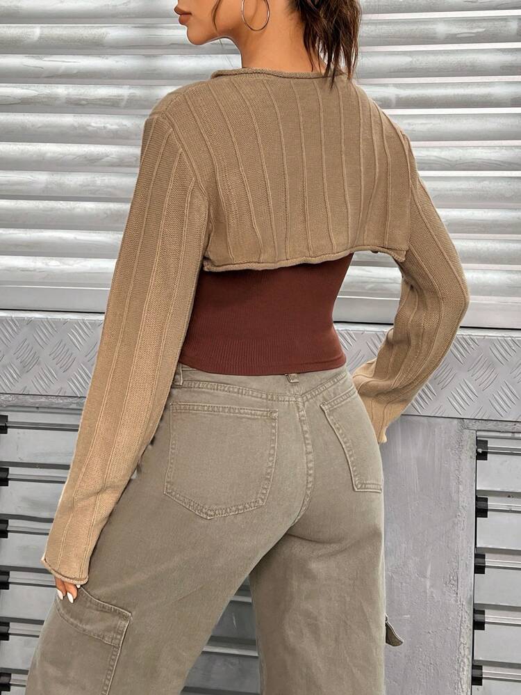 1pc Tie Front Super Crop Cardigan