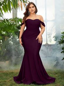 Hơn Off Shoulder Nàng tiên cá Hem Ăn mặc trang trọng - Màu tím - Xem 4