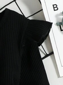 女嬰荷葉邊T恤和滿版印花腰帶半身裙 - 黑色 - 查看 3