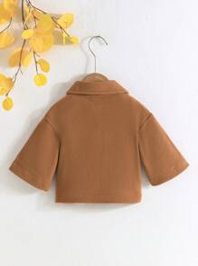 Baby Girl Flap Pocket Button Front Coat - Brown - View 2