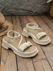 女式雙穿厚底坡跟涼鞋,2023新款夏季風格沙灘涼鞋,羅馬風格露趾拖鞋,休閒 - 米色 - 查看 4