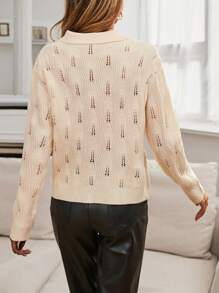 SHEIN Essnce Solid Pointelle Knit Drop Shoulder Sweater - Beige - View 2