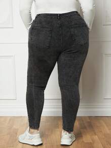 SHEIN CURVE+ 大碼高腰緊身牛仔褲 - 灰色 - 查看 2