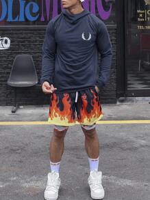 Manfinity Sport Corelite 男士图案印花插肩袖连帽运动卫衣 男士卫衣