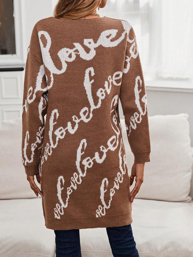 Letter Pattern Drop Shoulder Duster Cardigan Fall Cloth For Women