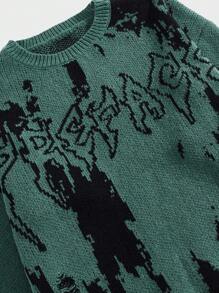 ROMWE MEN Goth Men Graphic Pattern Distressed Sweater - Green - View 4