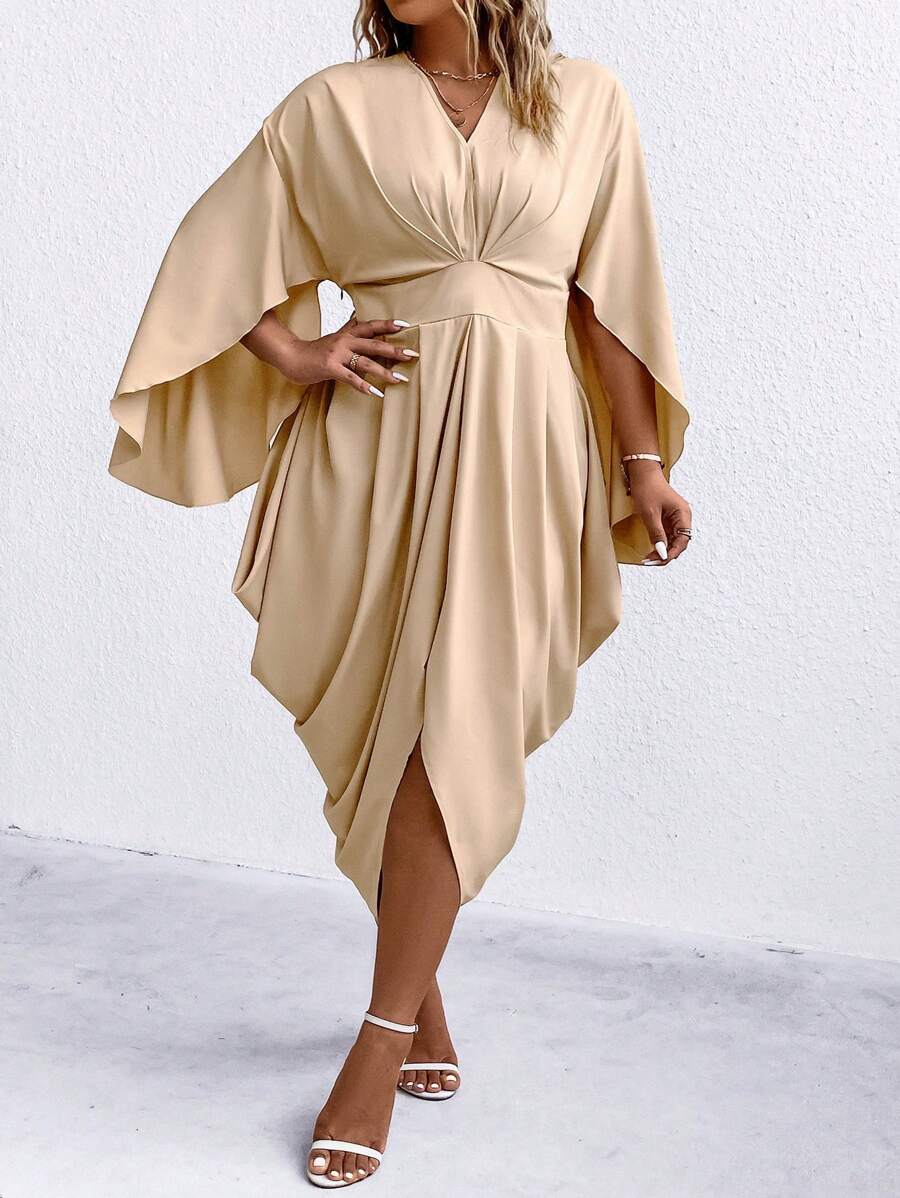 SHEIN Clasi Plus Twist Framtill Mantel Ärm Cocoon-klänning - Champagne - Visa 1