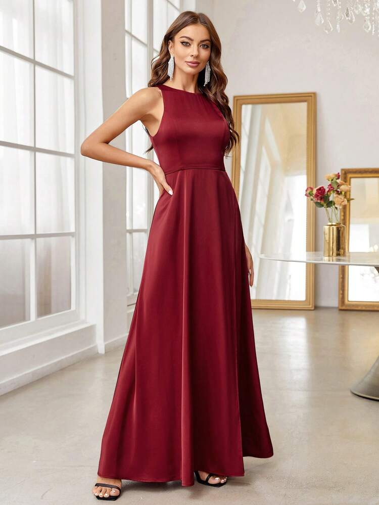 Cutout Lace Back Split High Bridesmaid Dress