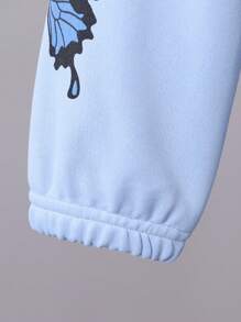 SHEIN Tween Girl Butterfly Print Hooded Sweatshirt & Sweatpants - Blue - View 4