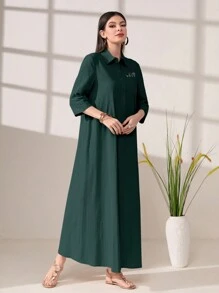 Mulvari 植物圖案口袋貼布洋裝 - 墨綠色 - 查看 3