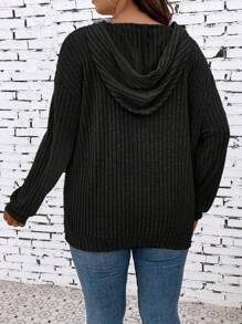 SHEIN LUNE Plus Size Drop Shoulder Sweatshirt Pullover Fall Sweatshirt - Black - View 2