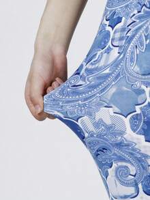 Floral Print Capri Leggings - Blue - View 6