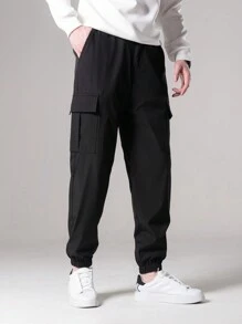 Manfinity Sport Corelite Men Flap Pocket Side Drawstring Waist Cargo Sports Pants - Black - View 1