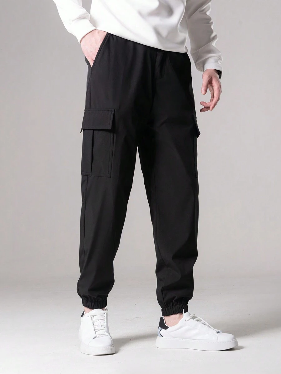 Manfinity Sport Corelite Men Flap Pocket Side Drawstring Waist Cargo Sports Pants - Black - View 1