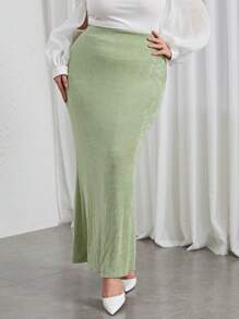 SHEIN Essnce Hơn Cao eo Váy nàng tiên cá - màu xanh lá - Xem 3