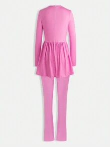 SHEIN Unity 圖案印花花邊腰連身褲 - 藕粉色 - 查看 2