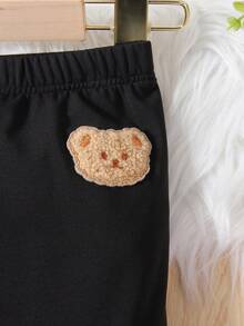 SHEIN Cô Gái Trẻ Thêu Gấu Xà cạp - màu đen - Xem 4