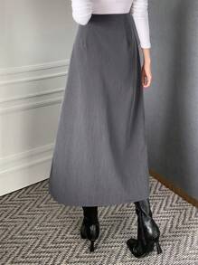 DAZY High Waist Split Thigh Pleated Detail Skirt - Grey - View 2