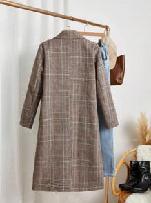Chiquease Áo khoác cổ có ve áo đôi có in họa tiết kẻ sọc - Màu Khaki - Xem 2