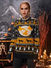 EMERY ROSE Halloween Pattern Sweater Fall Cloth For Women