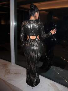 SHEIN SXY Cắt bỏ eo Kim sa Váy bodycon - màu đen - Xem 2