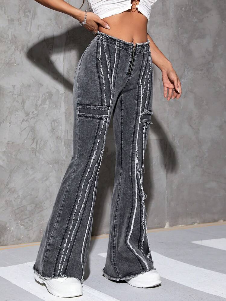 SHEIN ICON Jeans de pierna amplia ribete crudo - Gris Oscuro - Añade 6