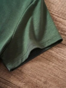 SHEIN EZwear Plants Print Pocket Patched Tee - Dark Green - View 5