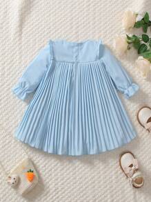 Baby Girls Ruffle Trim Pleated Dresses - Blue - View 2